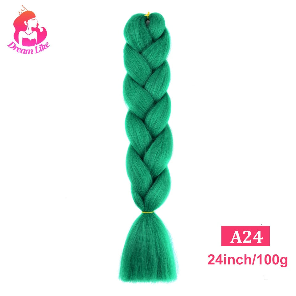 Dream Like Pur Color Jumbo Hair Braids Pre Stretched 24inch Synthetic Hair Extensions For Braids 100g/pcs Crochet Braiding Hair