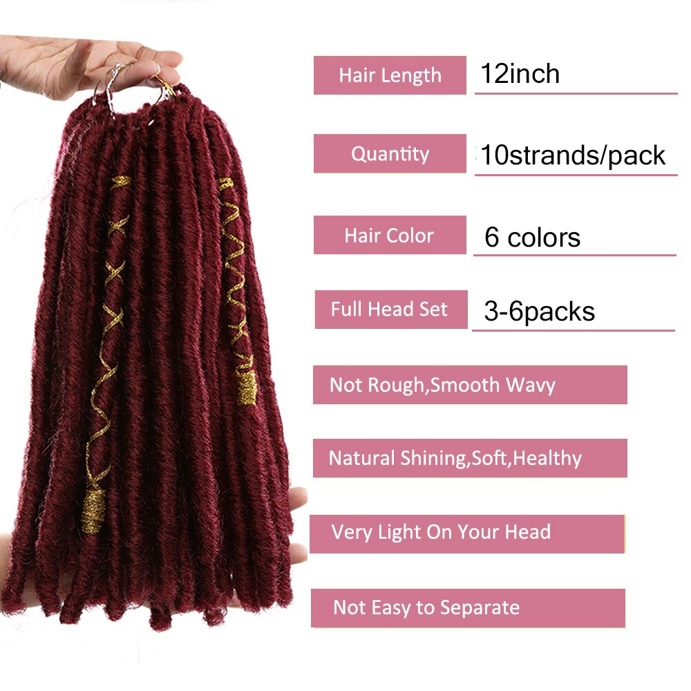 Crochet Hair Dreadlocks Faux Locs Braiding Hair Extensions Synthetic Decorative Braids Pre Stretched 12Inch  for Women Black
