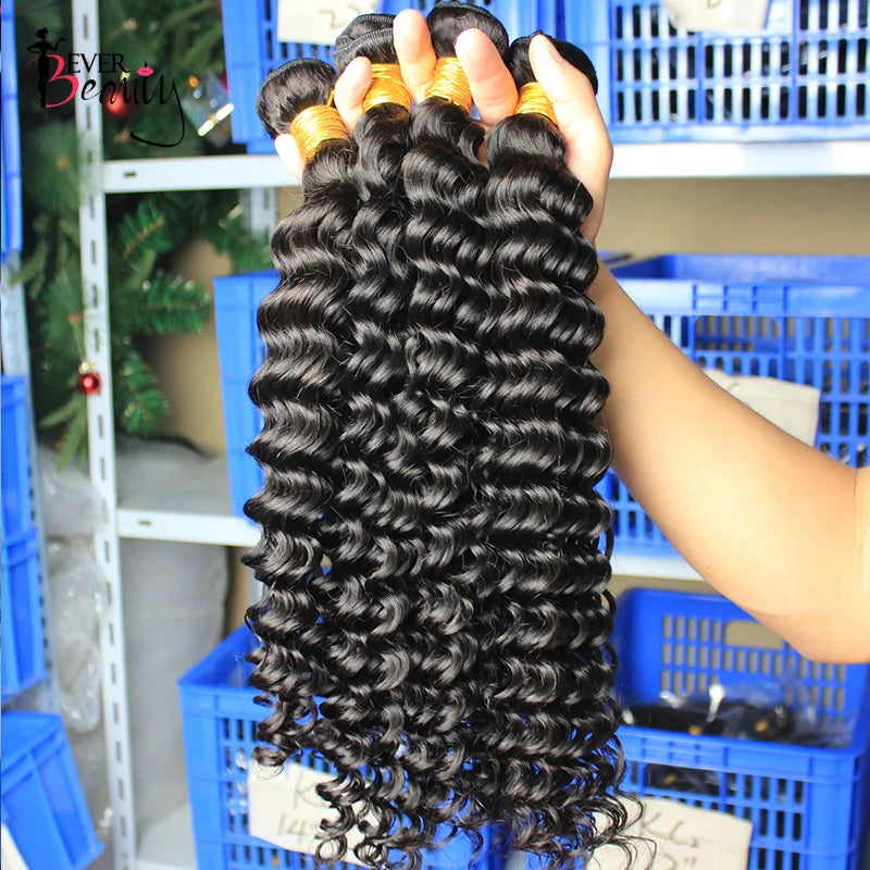 Deep Wave Human Hair Bundles With Closure Hair Extensions Brazilian Virgin Hair Weave Bundles Loose Curly Ever Beauty Product