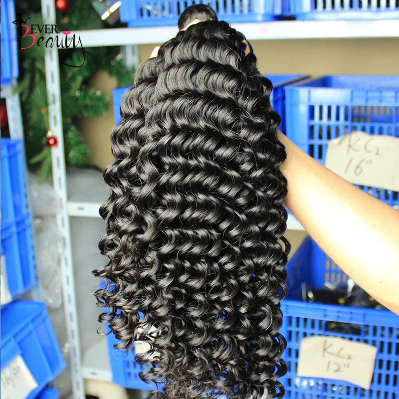 Deep Wave Human Hair Bundles With Closure Hair Extensions Brazilian Virgin Hair Weave Bundles Loose Curly Ever Beauty Product