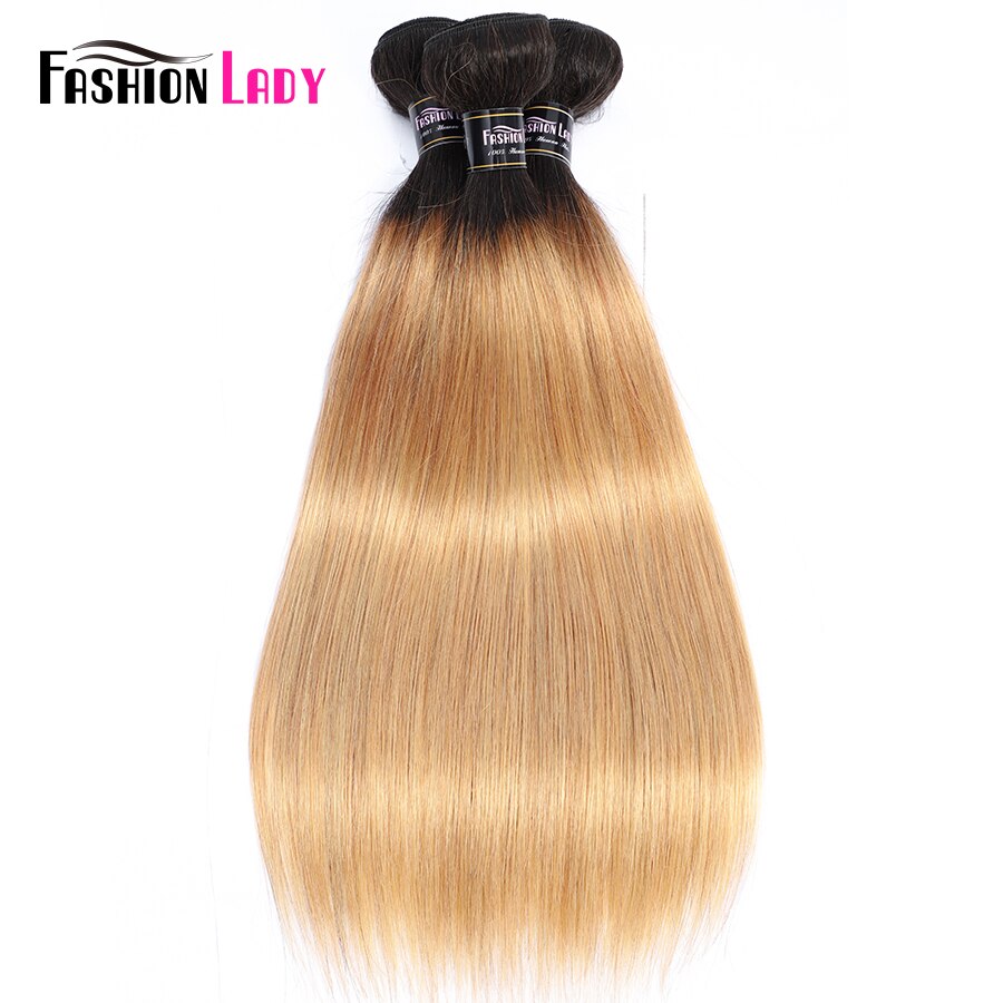 FASHION LADY Pre-Colored Ombre Human Hair Malaysian Hair Bundles With Closure Straight 1B/27 Bundles With Closure 3Pcs Non-Remy