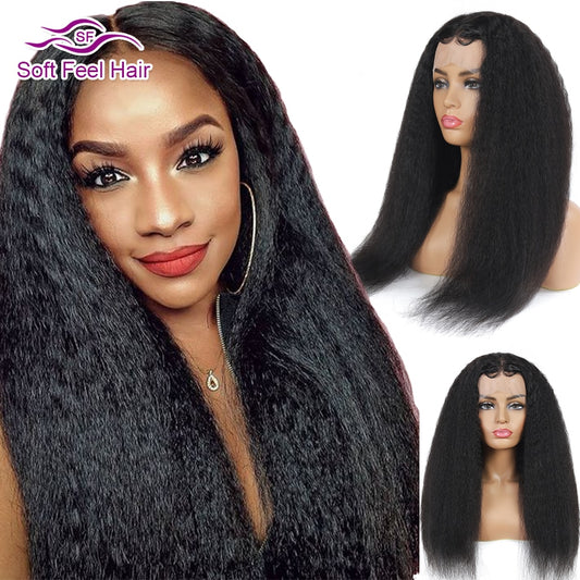 13x4 Brazilian Kinky Straight Wig Remy Lace Front Human Hair Wigs For Black Women Transparent Lace Closure Wigs  Soft Feel Hair