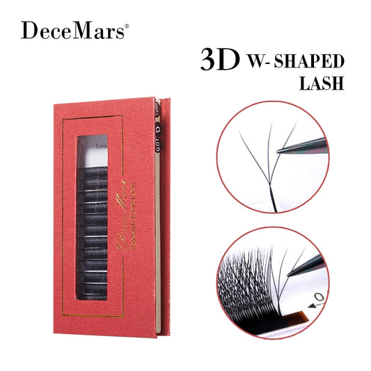 DeceMars 3D W-Shaped Eyelashes Extensions 3 Tip  C/D Curl High Quality Idividual Lash