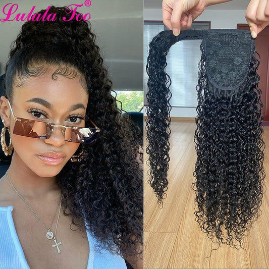 Kinky Curly Wrap Around Ponytail Human Hair Brazilian Magic Paste Pony Tail Extensions Hairpieces For Women Remy Hair