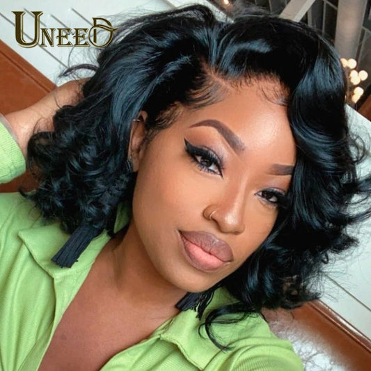Uneed Body Wave Lace Front Human Hair Wigs Remy Brazilian Hair Body Wave Wig Short 13X4 Lace Front Wigs Bob Lace Closure Wigs