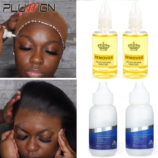 Plussign Hair Extension Glue Super Strong Wig Glue For Lace Front Wig/Toupee/Closure/Hair Extension And Hair Glue Remover 3Pcs